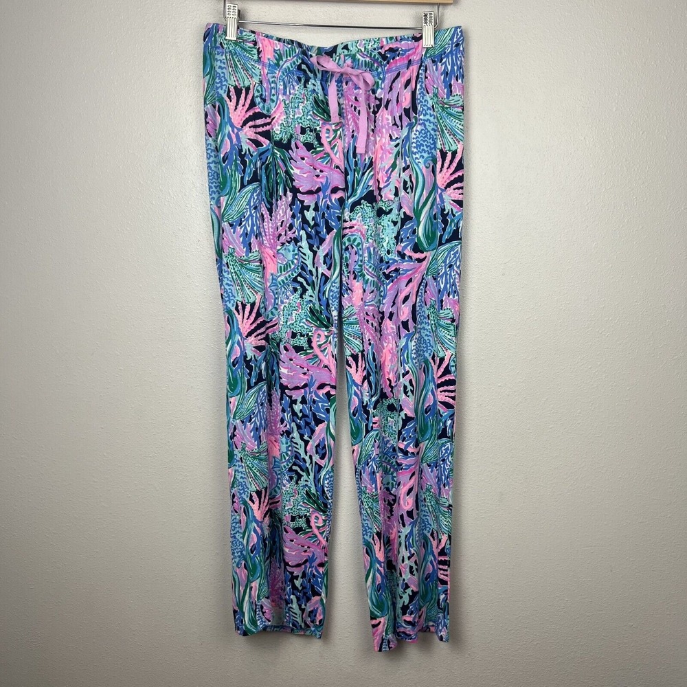 Lilly Pulitzer Pajama Bottoms Size M Lounge Pants Floral Wide Leg Drawstring
